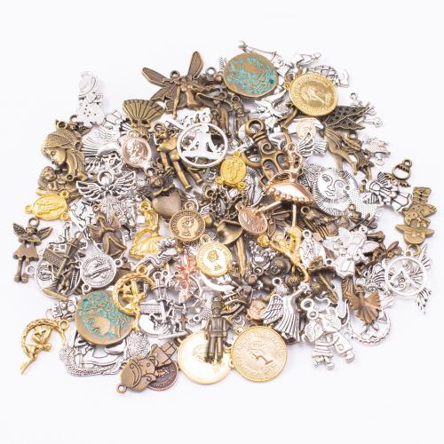 Tibetan Style Pendants, Character, plated, mixed pattern & DIY, mixed colors, pendant length 10-50mm, 100G/Bag, Sold By Bag