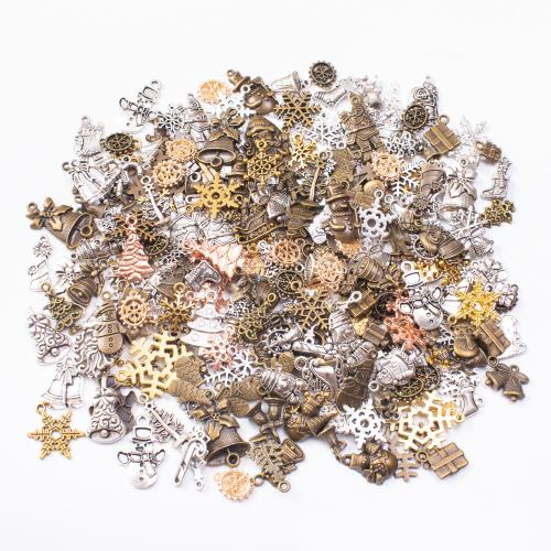 Tibetan Style Christmas Pendants, plated, Christmas Design & mixed pattern & DIY, mixed colors, pendant length 10-50mm, 100G/Bag, Sold By Bag