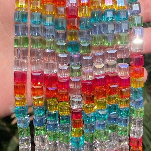 Crystal Beads, Square, DIY, multi-colored, 6mm, Sold Per Approx 38 cm Strand