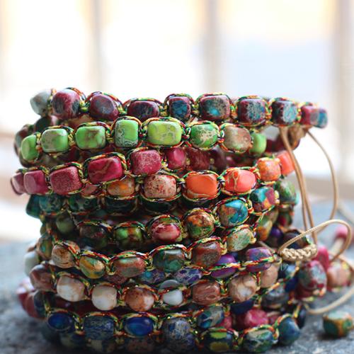 Impression Jaspis Armband, mit Nylonschnur, Klumpen, unisex & einstellbar, keine, beads length 5x7mm, Innendurchmesser:ca. 15mm, verkauft von PC