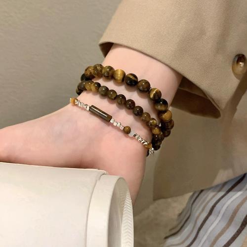 Natural Tiger Eye Bracelets, with Tibetan Style, gold color plated, fashion jewelry, more colors for choice, 3PCs/Set, Sold By Set