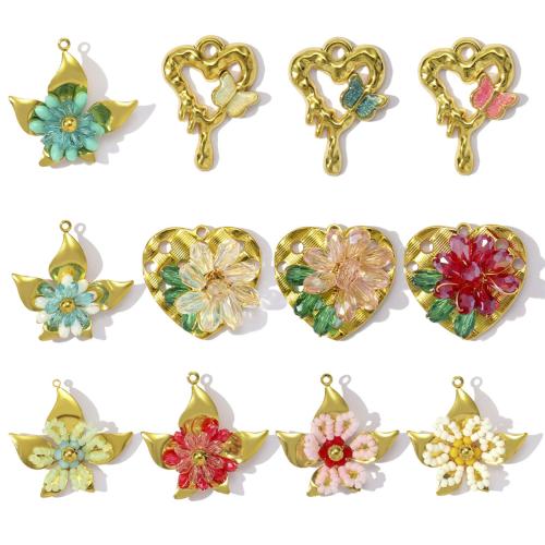 Edelstahl Schmuck Anhänger, 304 Edelstahl, mit Glasperlen & Seedbead, goldfarben plattiert, DIY, keine, 3PCs/Tasche, verkauft von Tasche