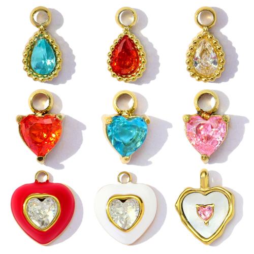 Edelstahl Schmuck Anhänger, 304 Edelstahl, mit Weiße Muschel, goldfarben plattiert, DIY & Micro pave Zirkonia & Emaille, keine, 3PCs/Tasche, verkauft von Tasche