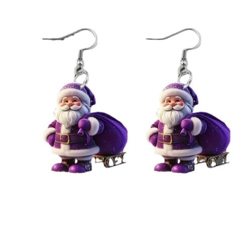 Christmas Earrings, Tibetan Style, with Acrylic, Santa Claus, printing, 3D Printed & Christmas Design & for woman, purple, 55x30mm, Sold By Pair