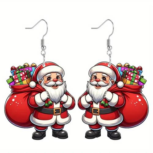 Christmas Earrings, Tibetan Style, with Acrylic, Santa Claus, printing, 3D Printed & Christmas Design & for woman, red, 30x31mm, Sold By Pair