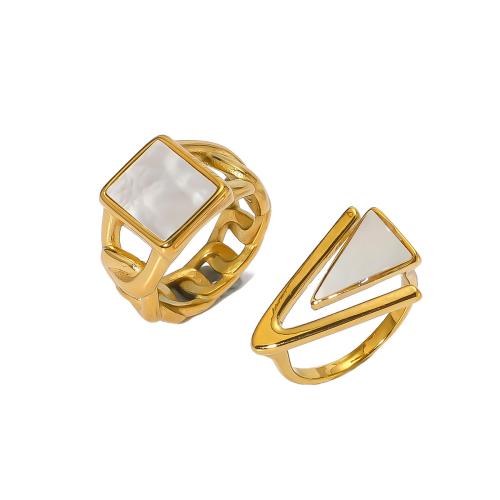 Stainless Steel Finger Ring, 304 Stainless Steel, with White Shell, gold color plated, different size for choice & different styles for choice & for woman & hollow, Sold By PC