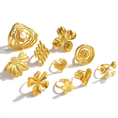Stainless Steel Finger Ring, 304 Stainless Steel, 18K gold plated, fashion jewelry & different styles for choice & for woman, Sold By PC