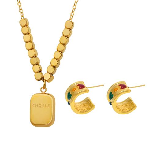 Enamel Stainless Steel Jewelry Set, 304 Stainless Steel, plated, different styles for choice & for woman, more colors for choice, Sold By PC