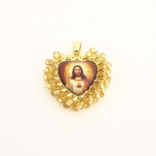 Brass Jewelry Pendants, with Plastic, Heart, DIY, golden, Sold By PC