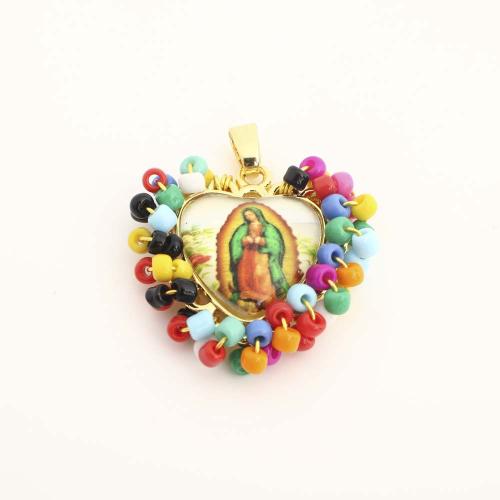 Brass Jewelry Pendants, with Plastic, Heart, DIY, golden, Sold By PC