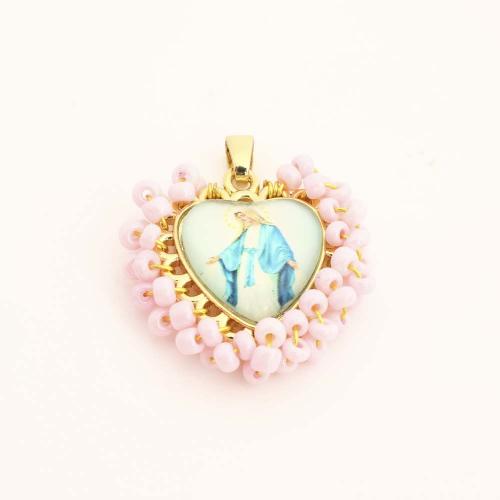 Brass Jewelry Pendants, with Plastic, Heart, DIY, golden, Sold By PC
