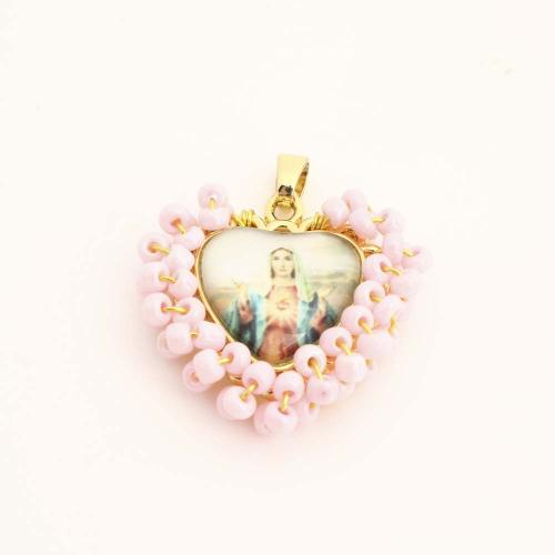 Brass Jewelry Pendants, with Plastic, Heart, DIY, golden, Sold By PC