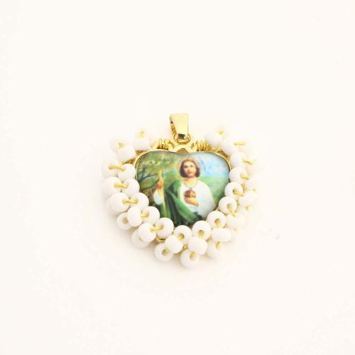 Brass Jewelry Pendants, with Plastic, Heart, DIY, golden, Sold By PC