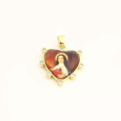 Cubic Zirconia Micro Pave Brass Pendant, with Plastic, Heart, DIY & micro pave cubic zirconia, gold, Sold By PC