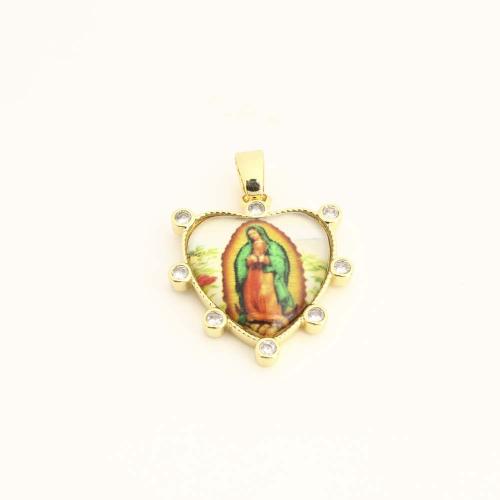 Cubic Zirconia Micro Pave Brass Pendant, with Plastic, Heart, DIY & micro pave cubic zirconia, gold, Sold By PC