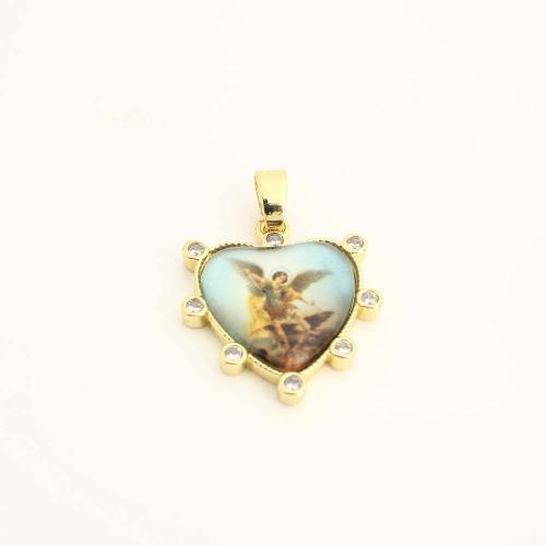 Cubic Zirconia Micro Pave Brass Pendant, with Plastic, Heart, DIY & micro pave cubic zirconia, gold, Sold By PC
