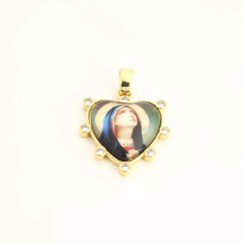 Cubic Zirconia Micro Pave Brass Pendant, with Plastic, Heart, DIY & micro pave cubic zirconia, gold, Sold By PC