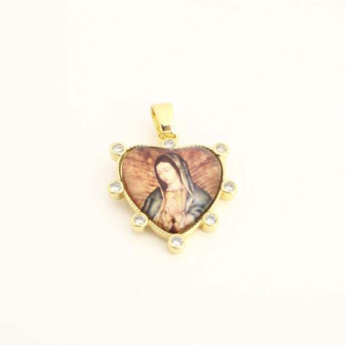 Cubic Zirconia Micro Pave Brass Pendant, with Plastic, Heart, DIY & micro pave cubic zirconia, gold, Sold By PC