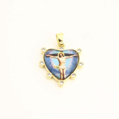 Cubic Zirconia Micro Pave Brass Pendant, with Plastic, Heart, DIY & micro pave cubic zirconia, gold, Sold By PC