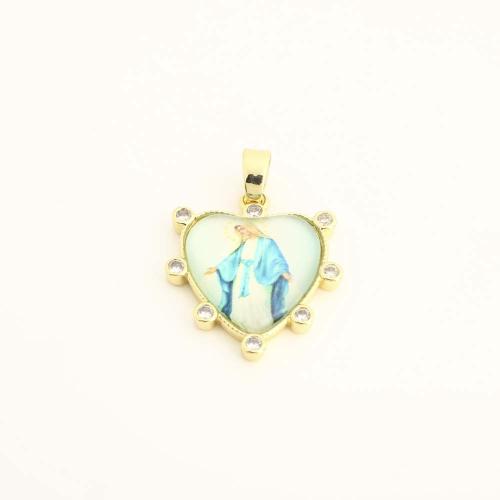 Cubic Zirconia Micro Pave Brass Pendant, with Plastic, Heart, DIY & micro pave cubic zirconia, gold, Sold By PC