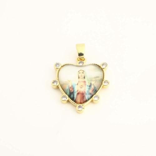 Cubic Zirconia Micro Pave Brass Pendant, with Plastic, Heart, DIY & micro pave cubic zirconia, gold, Sold By PC