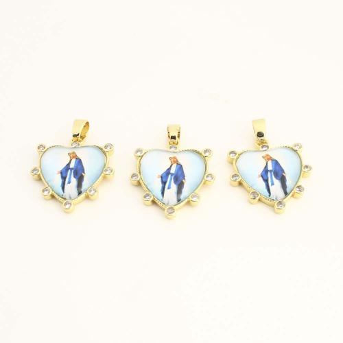 Cubic Zirconia Micro Pave Brass Pendant, with Plastic, Heart, DIY & micro pave cubic zirconia, gold, Sold By PC