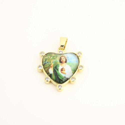 Cubic Zirconia Micro Pave Brass Pendant, with Plastic, Heart, DIY & micro pave cubic zirconia, gold, Sold By PC