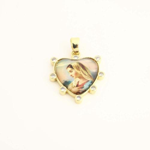 Cubic Zirconia Micro Pave Brass Pendant, with Plastic, Heart, DIY & micro pave cubic zirconia, gold, Sold By PC