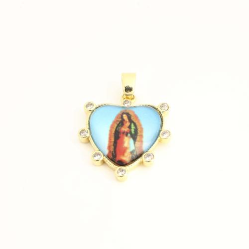 Cubic Zirconia Micro Pave Brass Pendant, with Plastic, Heart, DIY & micro pave cubic zirconia, gold, Sold By PC