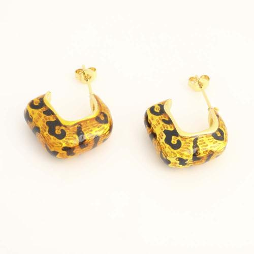 Brass Stud Earring, fashion jewelry & for woman & enamel, golden, Sold By Pair