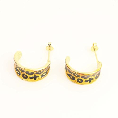 Brass Stud Earring, fashion jewelry & for woman & enamel, golden, Sold By Pair