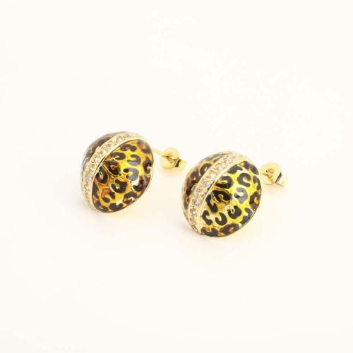 Brass Stud Earring, fashion jewelry & micro pave cubic zirconia & for woman & enamel, golden, Sold By Pair