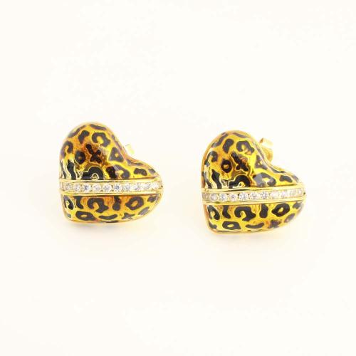 Brass Stud Earring, Heart, fashion jewelry & micro pave cubic zirconia & for woman & enamel, golden, Sold By Pair