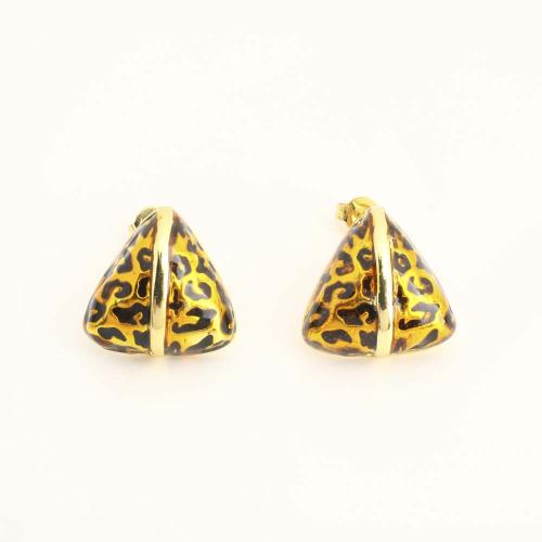 Brass Stud Earring, Triangle, fashion jewelry & for woman & enamel, golden, Sold By Pair