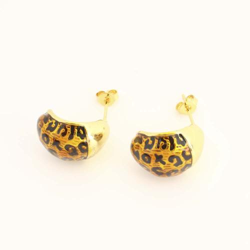 Brass Stud Earring, fashion jewelry & for woman & enamel, golden, Sold By Pair
