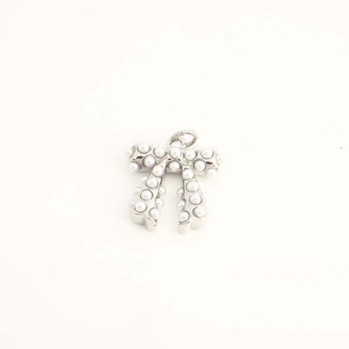 Brass Jewelry Pendants, with Plastic Pearl, Bowknot, DIY, more colors for choice, Sold By PC