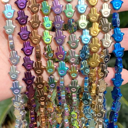 Non- magnetische Hämatit Perle, Evil Eye Hamsa, plattiert, DIY, keine, 10x9mm, ca. 38PCs/Strang, verkauft von Strang
