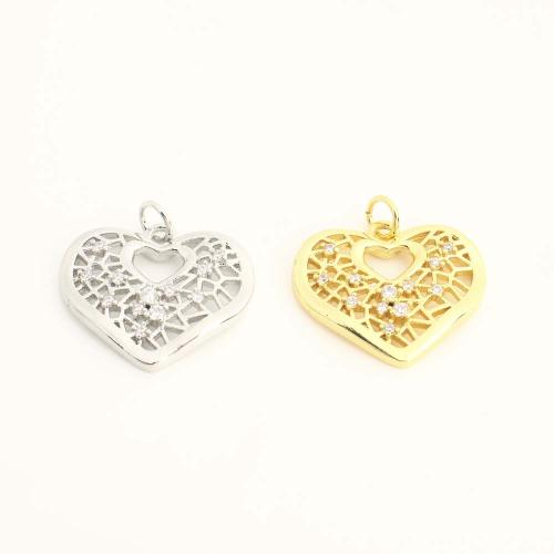 Цирконий Micro Pave латунь подвеска, Латунь, Сердце, DIY & инкрустированное микро кубического циркония & отверстие, Много цветов для выбора, продается PC