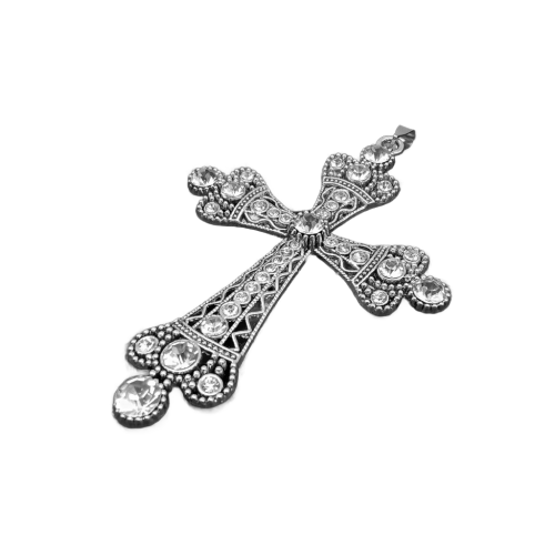 Zink Legierung Strass Anhänger, Zinklegierung, Kreuz, silberfarben plattiert, DIY & mit Strass, Silberfarbe, 71x101mm, verkauft von PC