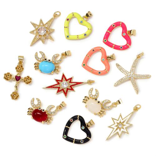 Cúbicos Circonia Colgante Latón Micro pavimenta, metal, con Piedra natural, chapado, Bricolaje & micro arcilla de zirconia cúbica & esmalte, más colores para la opción, libre de níquel, plomo & cadmio, 3PCs/Bolsa, Vendido por Bolsa