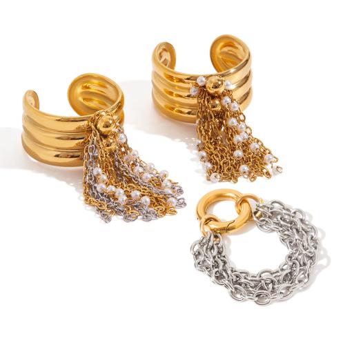 Stainless Steel Finger Ring, 304 Stainless Steel, with Plastic Pearl, plated, fashion jewelry & different styles for choice & for woman, golden, Sold By PC