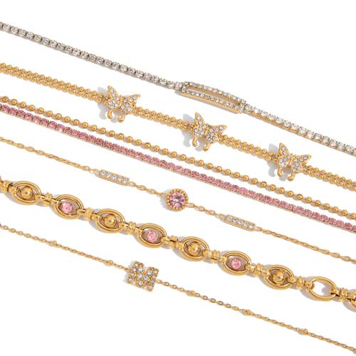 Fashion Stainless Steel Jewelry Sets, 304 Stainless Steel, plated, different styles for choice & micro pave cubic zirconia & for woman, golden, Sold By PC