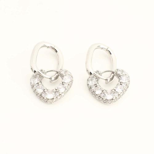 Brass Drop Earring, fashion jewelry & micro pave cubic zirconia & for woman, more colors for choice, Sold By Pair