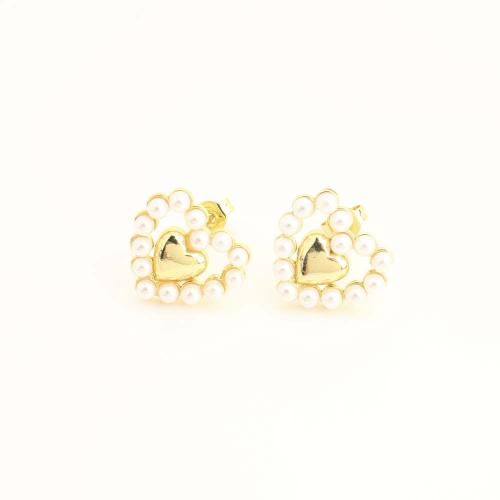 Brass Stud Earring, with Plastic Pearl, fashion jewelry & for woman, more colors for choice, Sold By Pair