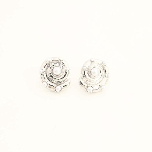 Brass Stud Earring, with Plastic Pearl, fashion jewelry & for woman, more colors for choice, Sold By PC