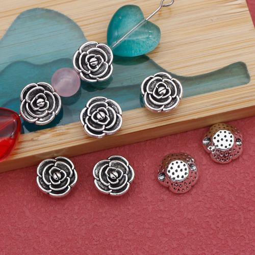 Tibetan Style Jewelry Beads, Rose, silver color plated, DIY, silver color, 9.50x4mm, Inner Diameter:Approx 1.6mm, 200PCs/Bag, Sold By Bag