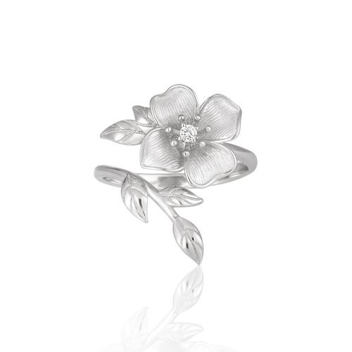 925 Sterling Silver Cuff Finger Ring, Flower, platinum plated, micro pave cubic zirconia & for woman, US Ring Size:7, Sold By PC