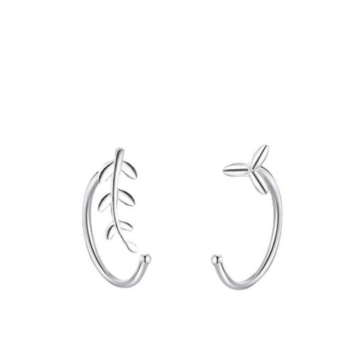 925 Sterling Silver Asymmetric Stud Earrings, Leaf, platinum plated, fashion jewelry & for woman, 10mm, Sold By Pair