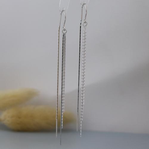 925 Sterling Silver Thread Through Earrings, Tassel, fashion jewelry & for woman, earring length 70-100mm, Sold By Pair