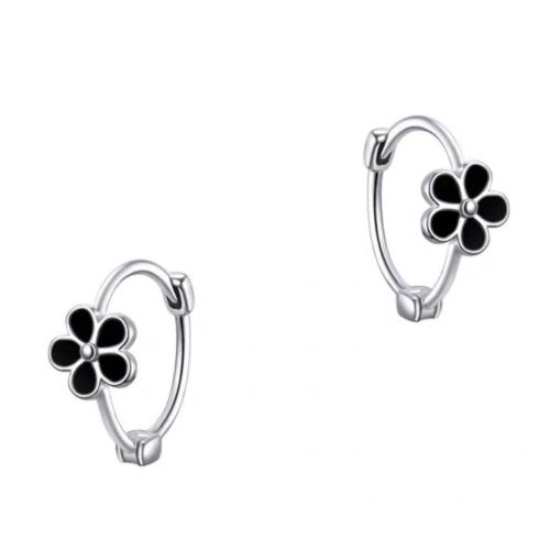 925 Sterling Silver Huggie Hoop Earring, Flower, for woman & epoxy gel, more colors for choice, 10mm, Sold By Pair